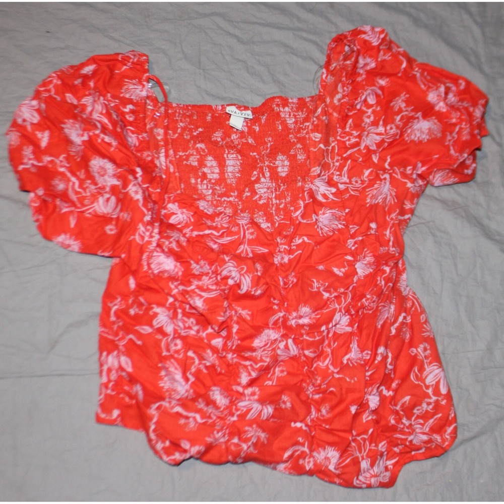 Ava & Viv Women's Blouse Puff Short sleeve sweetheart neck Floral Size 2X
